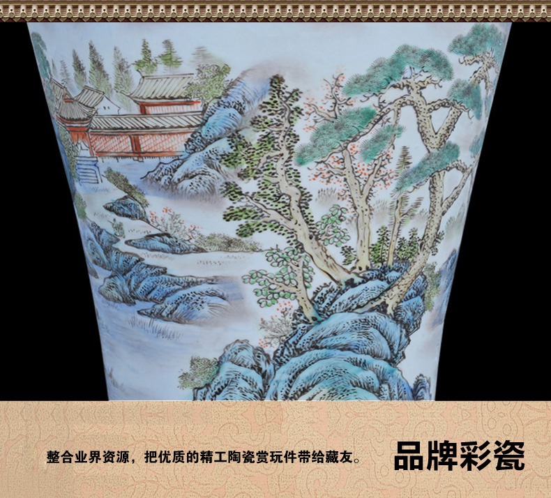 景德鎮手繪粉彩山水觀音陶瓷大花瓶